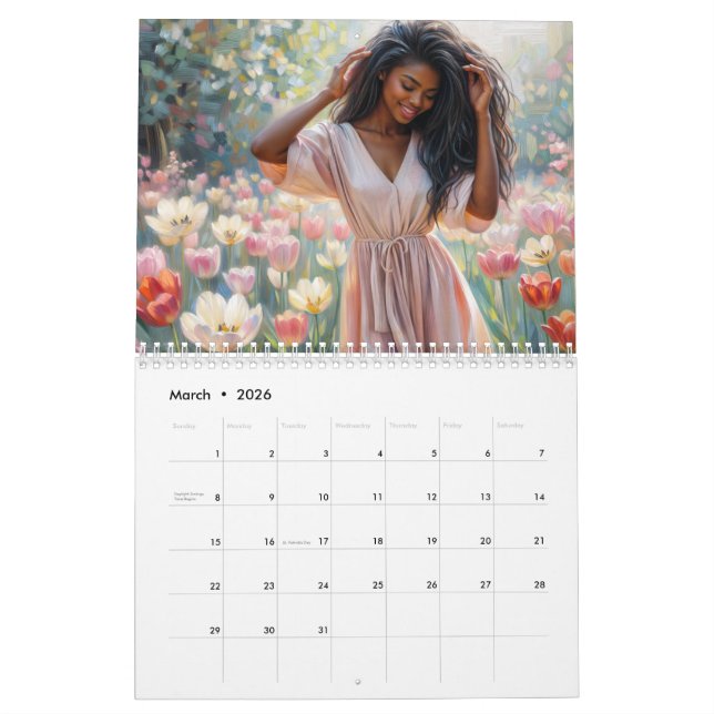Beautiful Black Women Floral Artwork Calendar (Mar 2026)