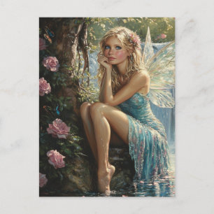 Beautiful Blonde Fairy and Roses  Postcard
