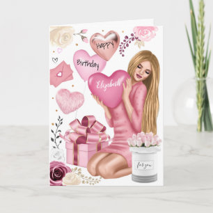 Beautiful Blonde Fashion Girl Happy Birthday Holiday Card