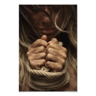 Beautiful Blonde Girl Hands Tied Up Photo Print