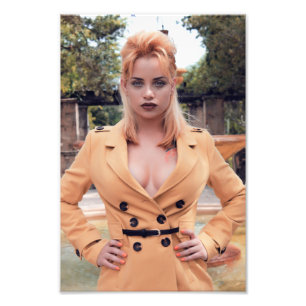 Beautiful Blonde Girl wearing Light Brown over Coa Photo Print