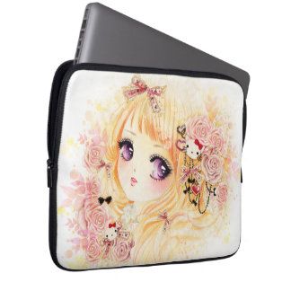 Beautiful blonde girl with roses laptop sleeve