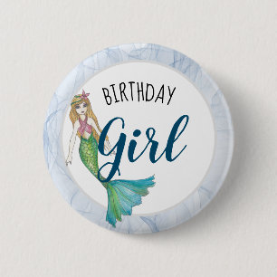Beautiful Blonde Hair Mermaid Birthday Girl 6 Cm Round Badge