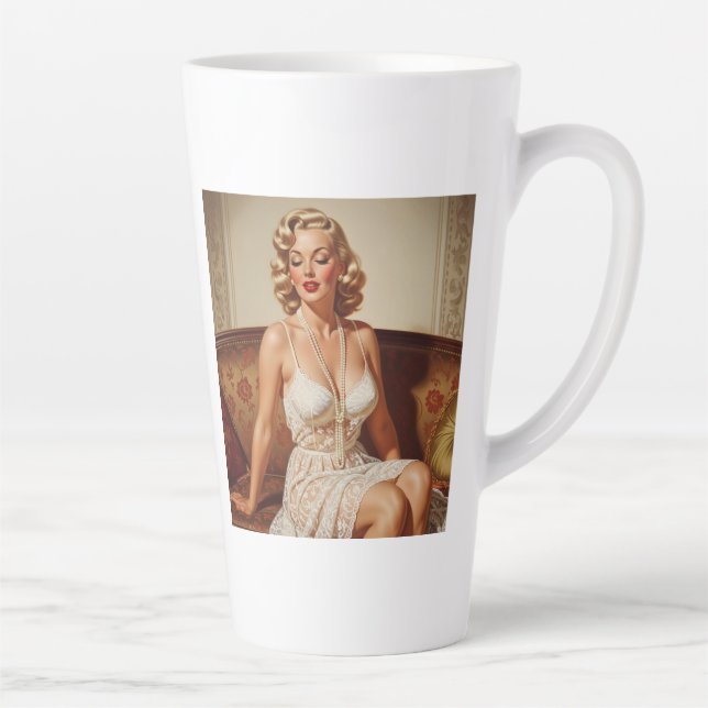 Beautiful blonde pin-up 50's art latte mug (Right)