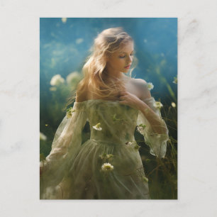 Beautiful Blonde Woman in a Green Dress Postcard