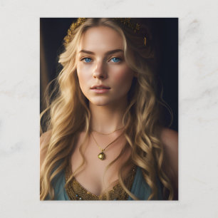 Beautiful Blonde Woman in Blue and Gold Dress Postcard