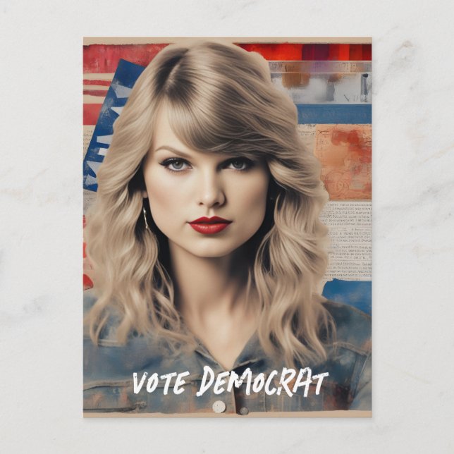 Beautiful Blonde Woman Vote Democrat Collage Postcard (Front)
