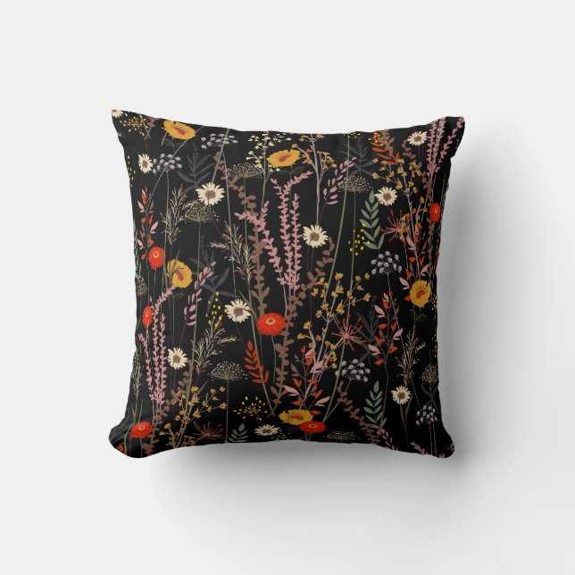 Beautiful blooming meadow flowers pattern cushion (Front)