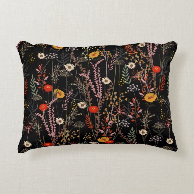 Beautiful blooming meadow flowers pattern decorative cushion (Front)