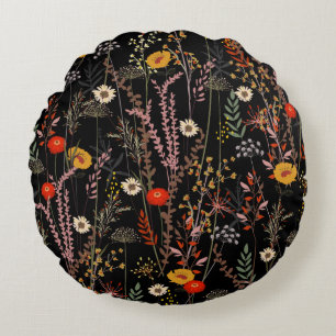 Beautiful blooming meadow flowers pattern round cushion
