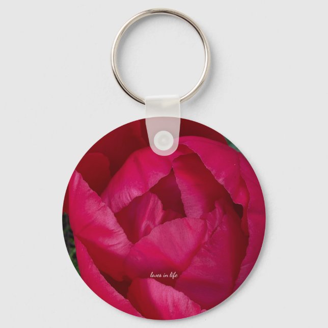 Beautiful Blooming Red Peony  Key Ring (Back)