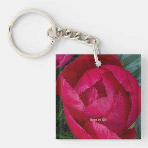 Beautiful Blooming Red Peony Key Ring