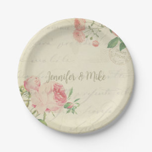 Beautiful blooming vintage roses design paper plate