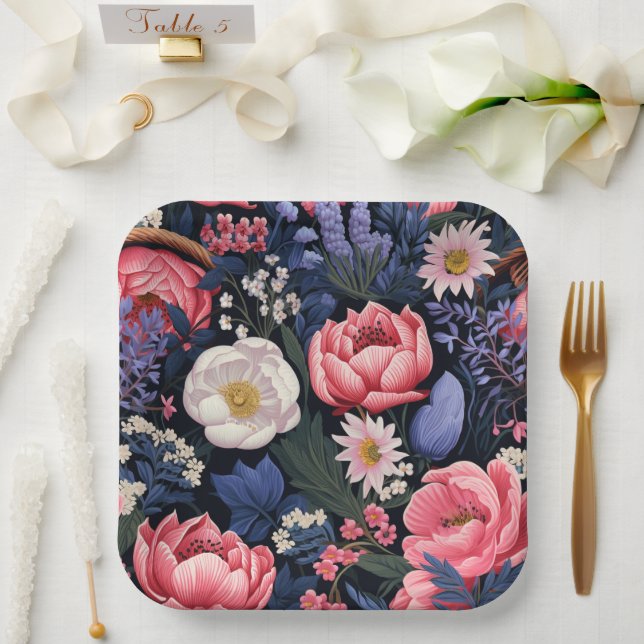 Beautiful Blooms, colourful pattern, Paper Plate (Wedding)