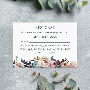 Beautiful Blooms Floral Spring Pastel Teal RSVP Card