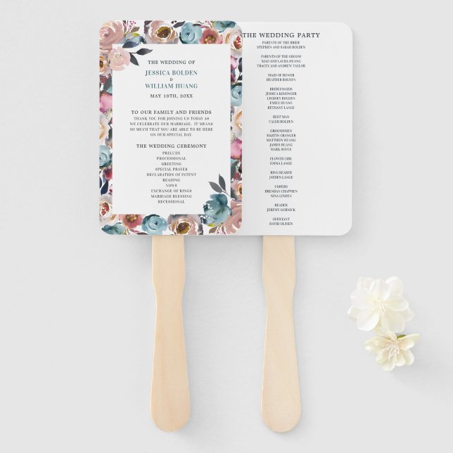 Beautiful Blooms Floral Spring Wedding Ceremony Pr Hand Fan (Front and Back)