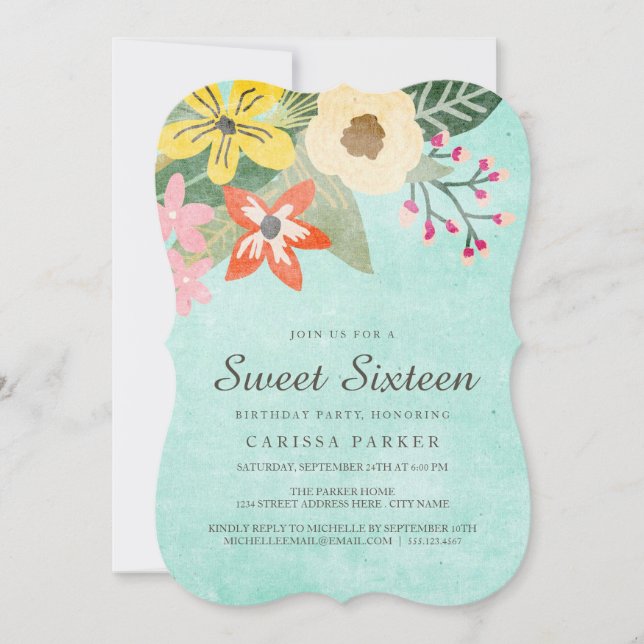 Beautiful Blooms Sweet Sixteen Birthday Invitation (Front)