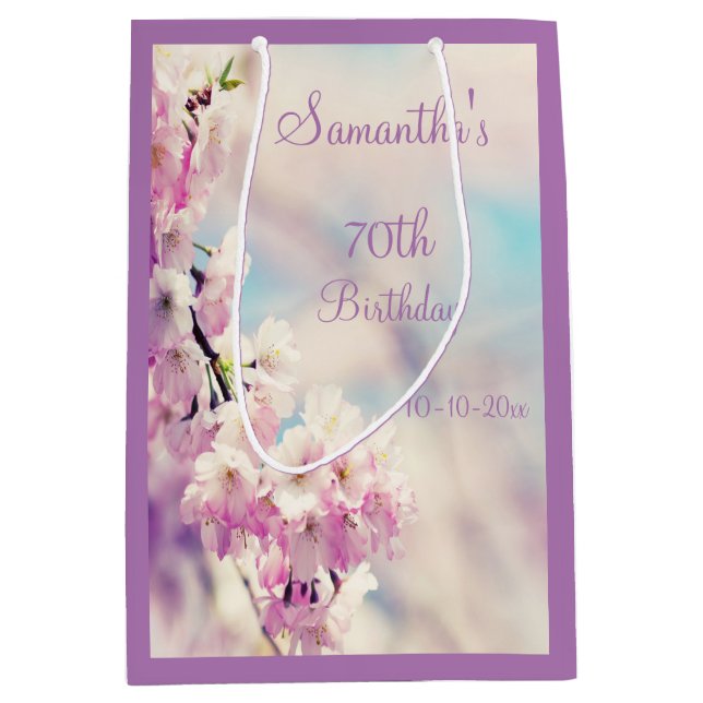 Beautiful Blossom 70th Birthday Party Medium Gift Bag (Front)