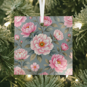 Beautiful blossom pink flowers glass tree decoration