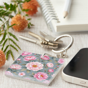 Beautiful blossom pink flowers key ring