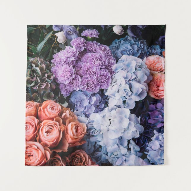 Beautiful blossoming flowers (roses, hydrangeas, c tapestry (Front)