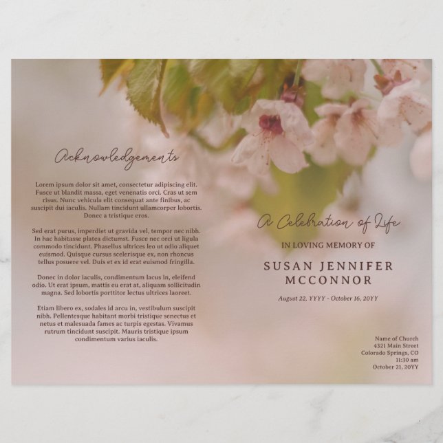 Beautiful Blossoms Celebration of Life Funeral (Front)