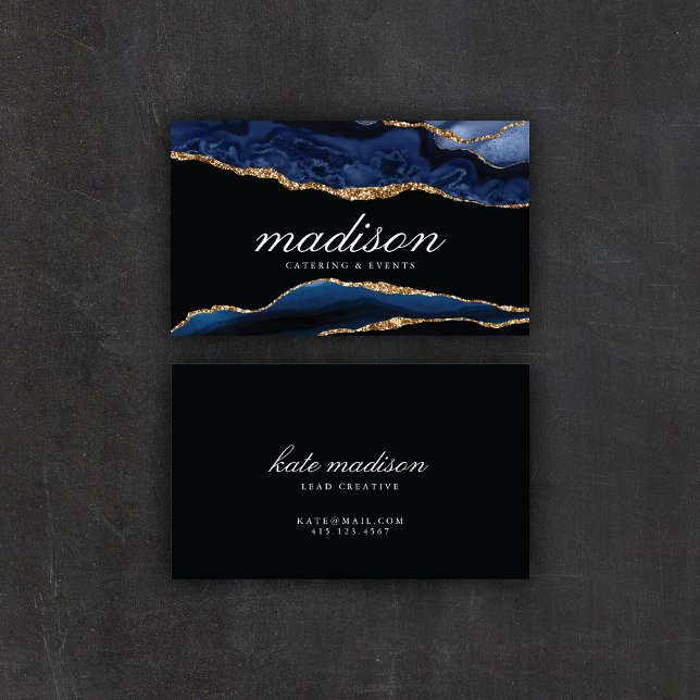 Beautiful Blue Agate + Faux Gold Glitter Business Card (Creator Uploaded)