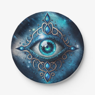 Beautiful Blue All Seeing Eye Illuminati Paper Plate