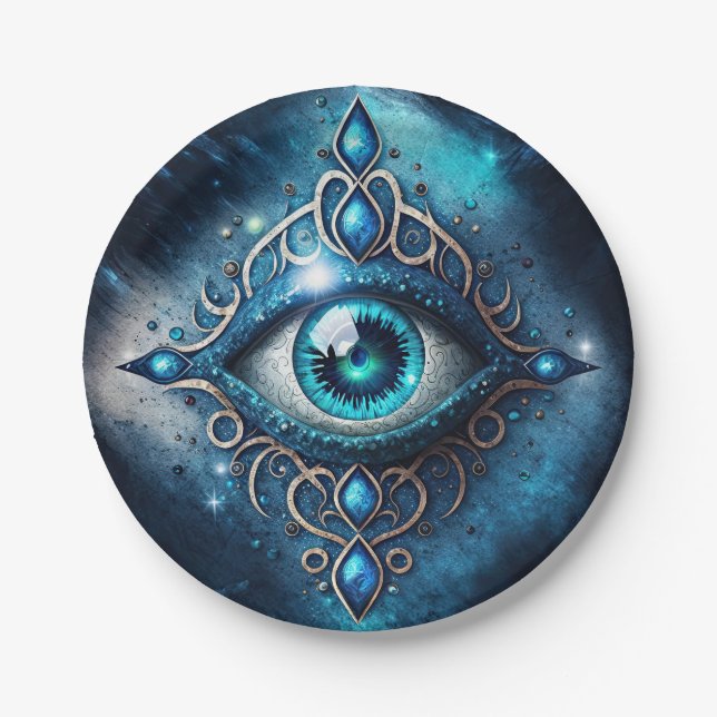 Beautiful Blue All Seeing Eye Illuminati Paper Plate (Front)