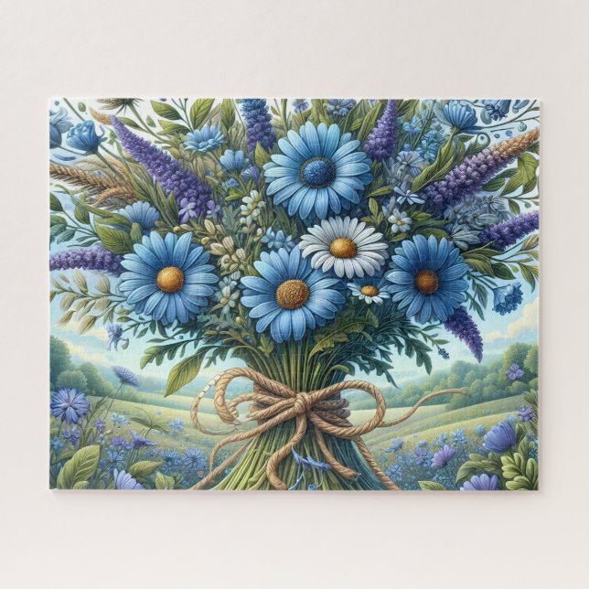 Beautiful Blue Alpine Flower Bouquet Jigsaw Puzzle (Horizontal)