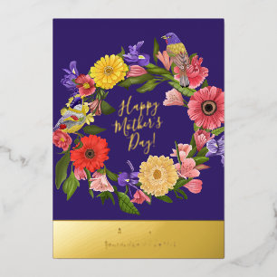 Beautiful Blue and Gold Floral Mother's Day  Foil