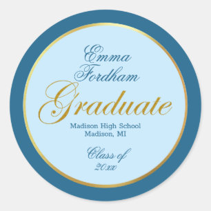 Beautiful Blue and Gold Foil Graduate  Classic Round Sticker