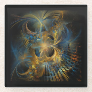 Beautiful Blue And Gold Fractal Glass Coaster
