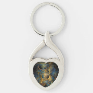 Beautiful Blue And Gold Fractal Key Ring
