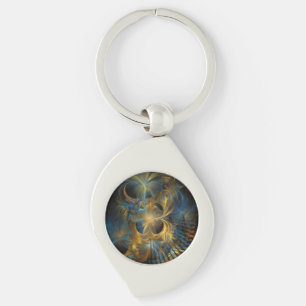 Beautiful Blue And Gold Fractal  Key Ring