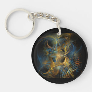 Beautiful Blue And Gold Fractal  Key Ring