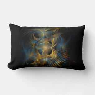 Beautiful Blue And Gold Fractal Lumbar Cushion