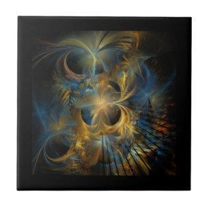 Beautiful Blue And Gold Fractal  Tile