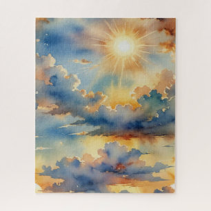 Beautiful Blue and Gold Sunset Jigsaw Puzzle
