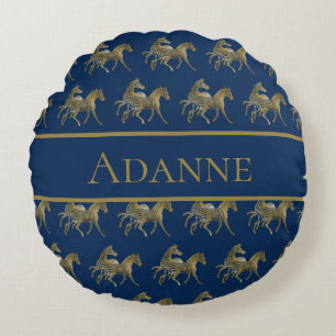 Beautiful Blue and Gold Zebra Print Round Cushion