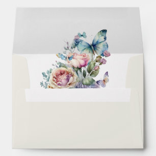 Beautiful Blue and Pink Peonies and Butterfly Envelope