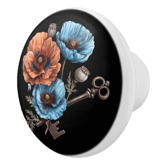 Beautiful Blue and Red Poppies With Keys Ceramic Knob (Right)