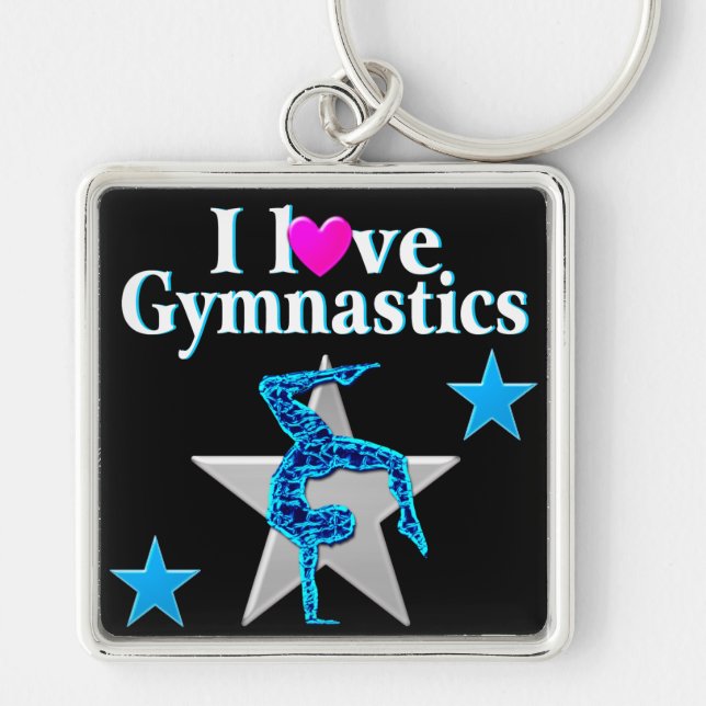 BEAUTIFUL BLUE AND SILVER GYMNASTICS DESIGN KEY RING (Front)