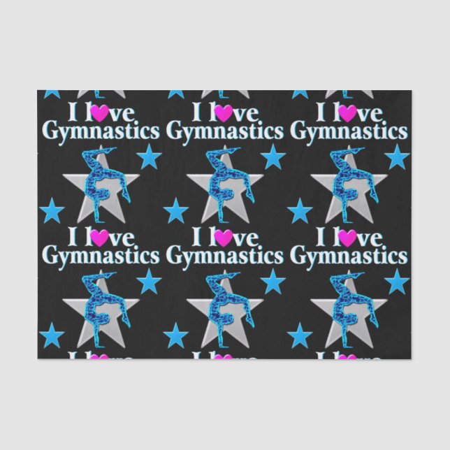 BEAUTIFUL BLUE AND SILVER GYMNASTICS DESIGN TISSUE PAPER (Front)