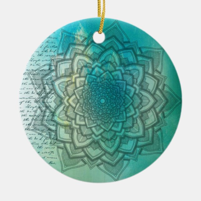 Beautiful Blue and Teal Mandala Christmas Ornament (Front)