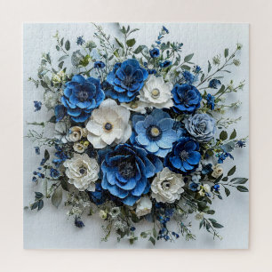 Beautiful Blue and White Floral Arrangement Jigsaw Puzzle