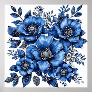 Beautiful Blue and White Floral Arrangement Poster