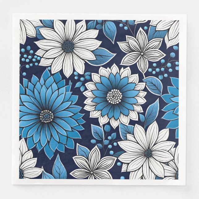 Beautiful Blue and White Floral Pattern Napkin (Front)