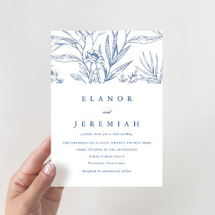 Beautiful Blue and White Floral Photo Wedding Invitation