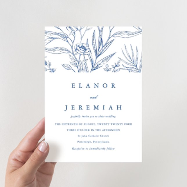 Beautiful Blue and White Floral Photo Wedding Invitation (Creator Uploaded)